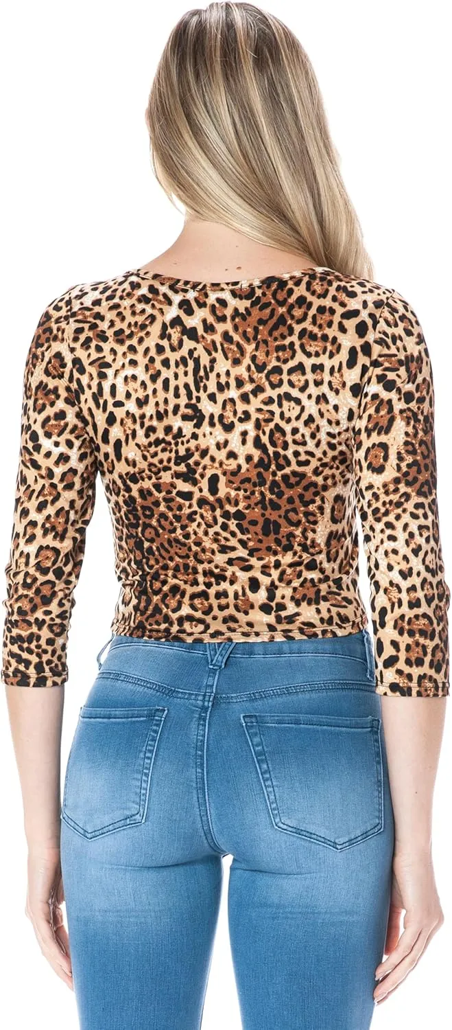 SSOULM Women's 3/4 Sleeve Scoop Neck Cotton Slim Fit Crop Top (S-2XL)