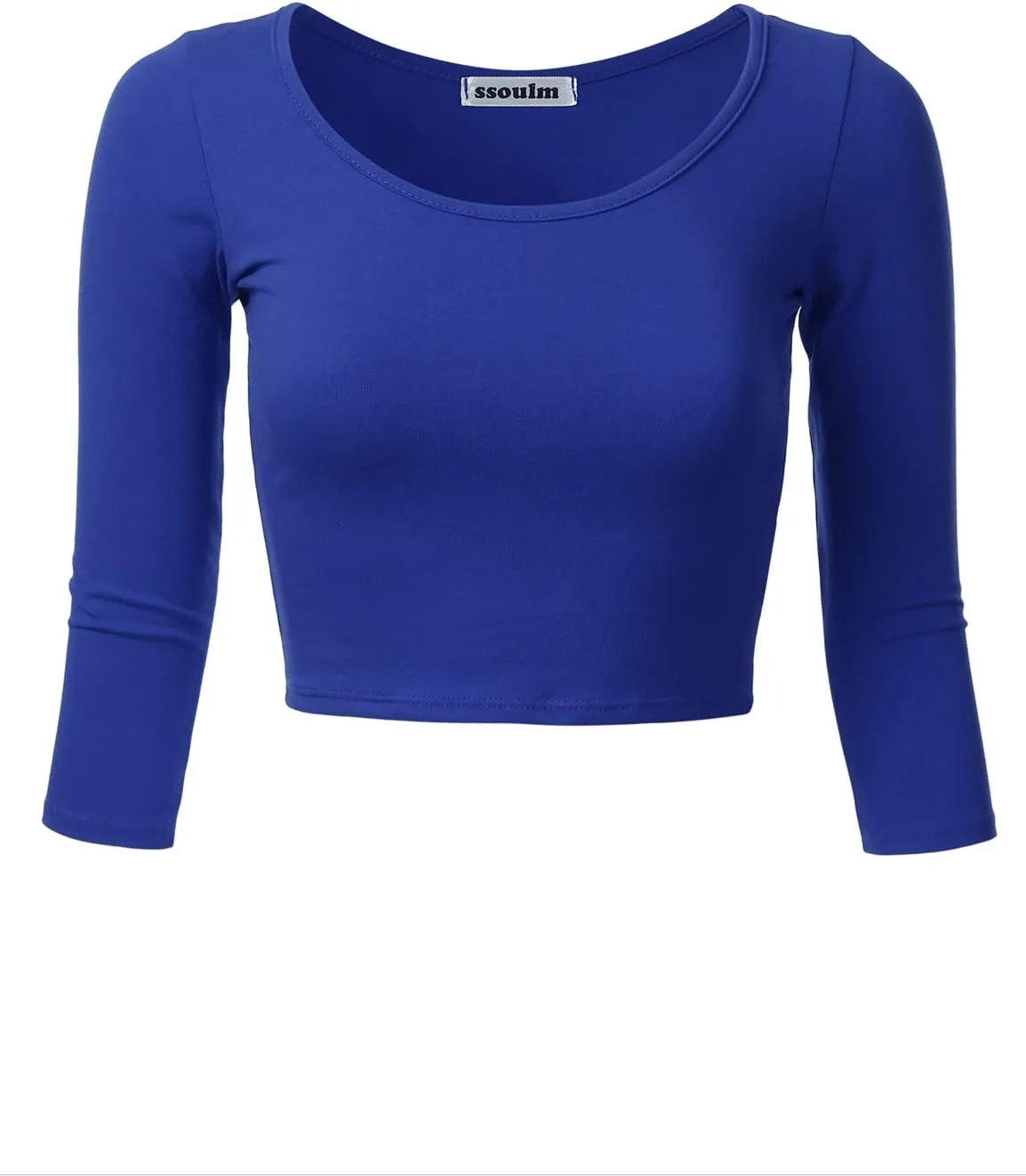 SSOULM Women's 3/4 Sleeve Scoop Neck Cotton Slim Fit Crop Top (S-2XL)
