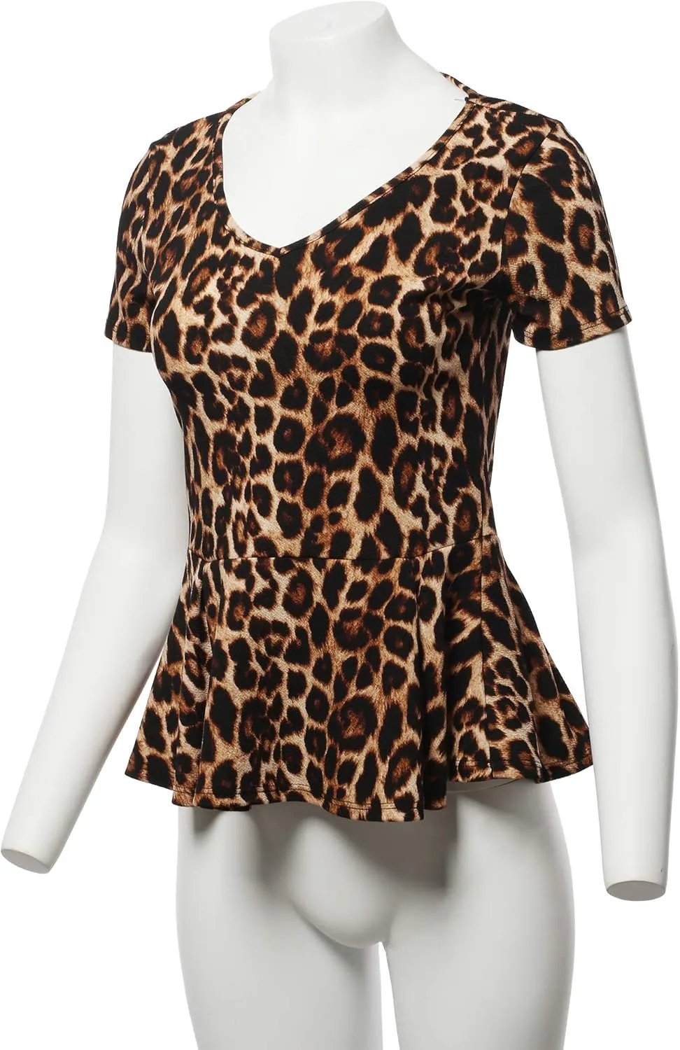 SSOULM Women's Classic Stretchy Short Sleeve Flare Peplum Blouse Top with Plus Size