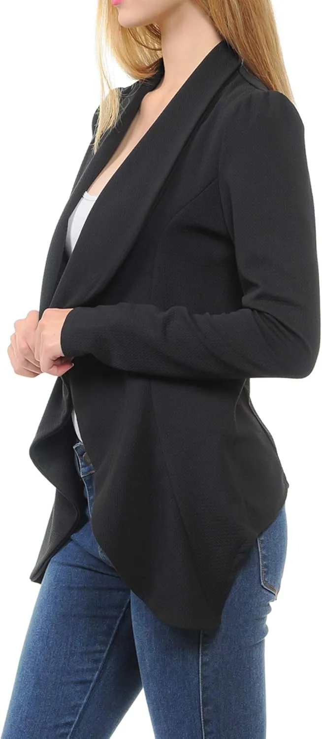 SSOULM Women's Long Sleeve Classic Draped Open Front Lightweight Blazer with Plus Size