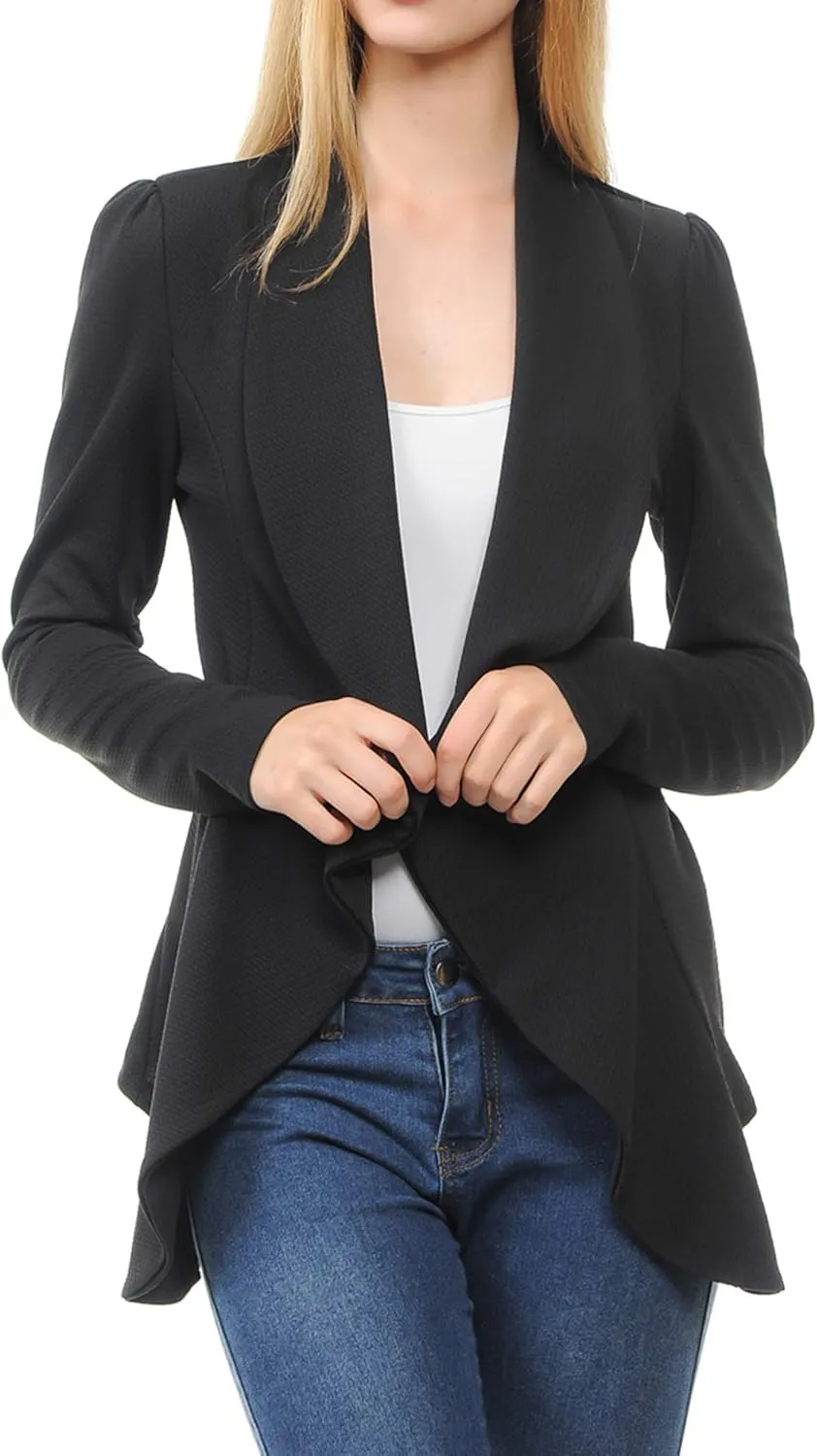 SSOULM Women's Long Sleeve Classic Draped Open Front Lightweight Blazer with Plus Size