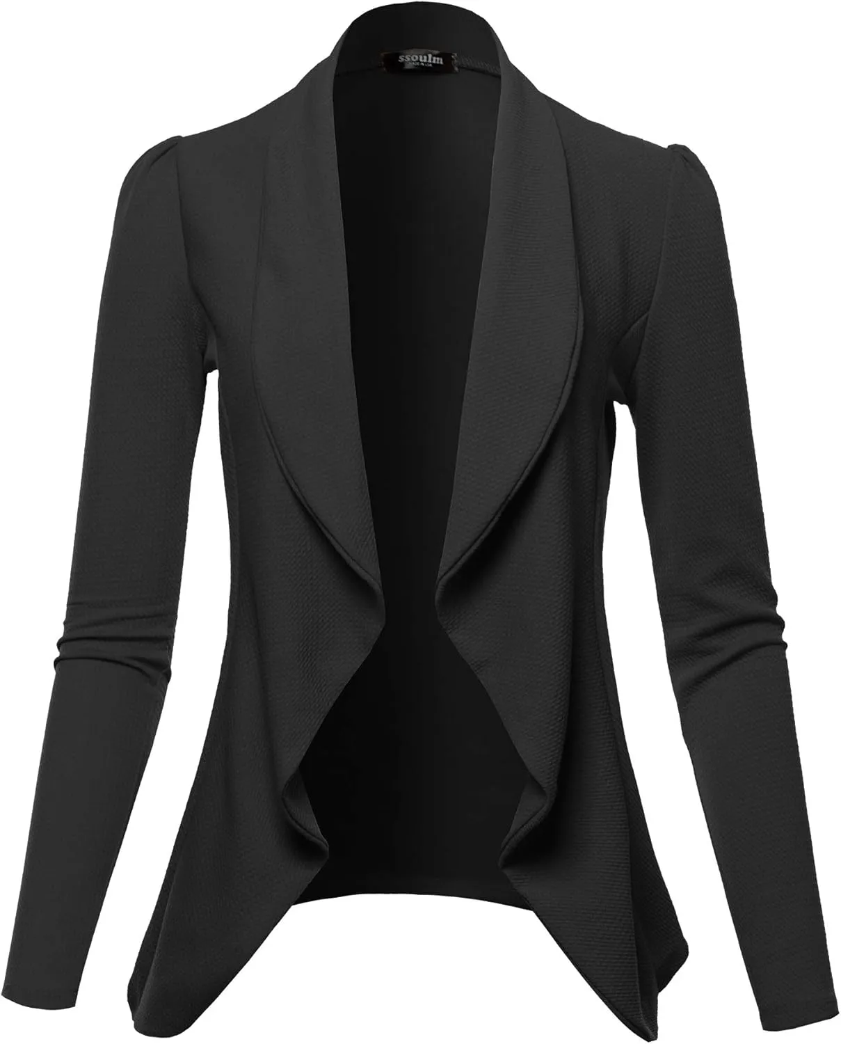 SSOULM Women's Long Sleeve Classic Draped Open Front Lightweight Blazer with Plus Size