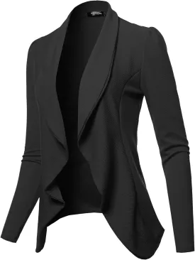 SSOULM Women's Long Sleeve Classic Draped Open Front Lightweight Blazer with Plus Size