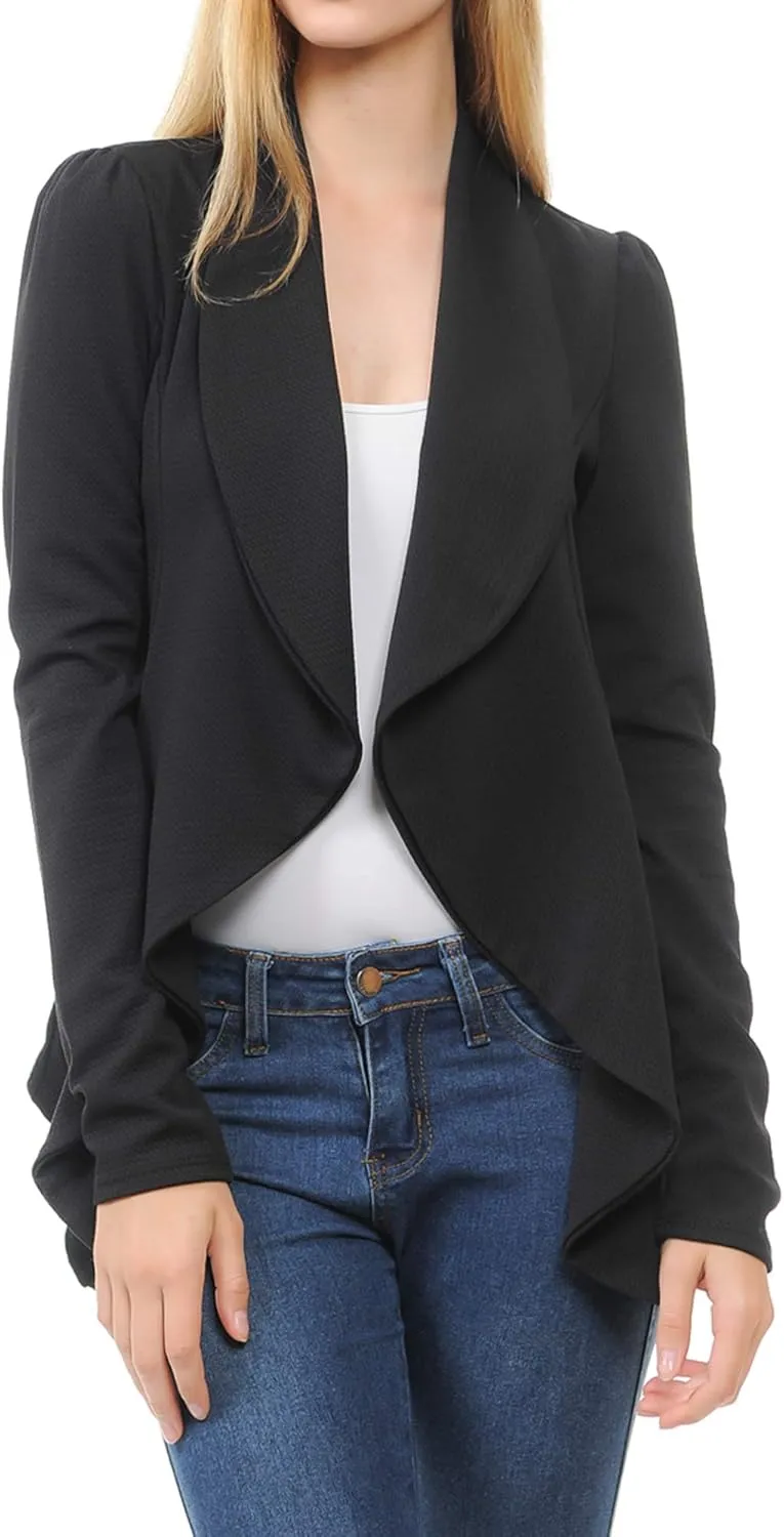SSOULM Women's Long Sleeve Classic Draped Open Front Lightweight Blazer with Plus Size