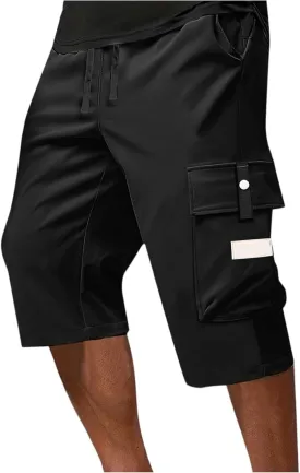 Summer Cargo Shorts for Men Elastic Drawstring Athletic Capri Pants Wide Leg Stretch Hiking Shorts with Multi Pockets