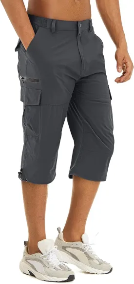 TACVASEN Men's Capri Pants Quick Dry Cargo Hiking Water Resistant Work Summer Long Shorts Below Knee