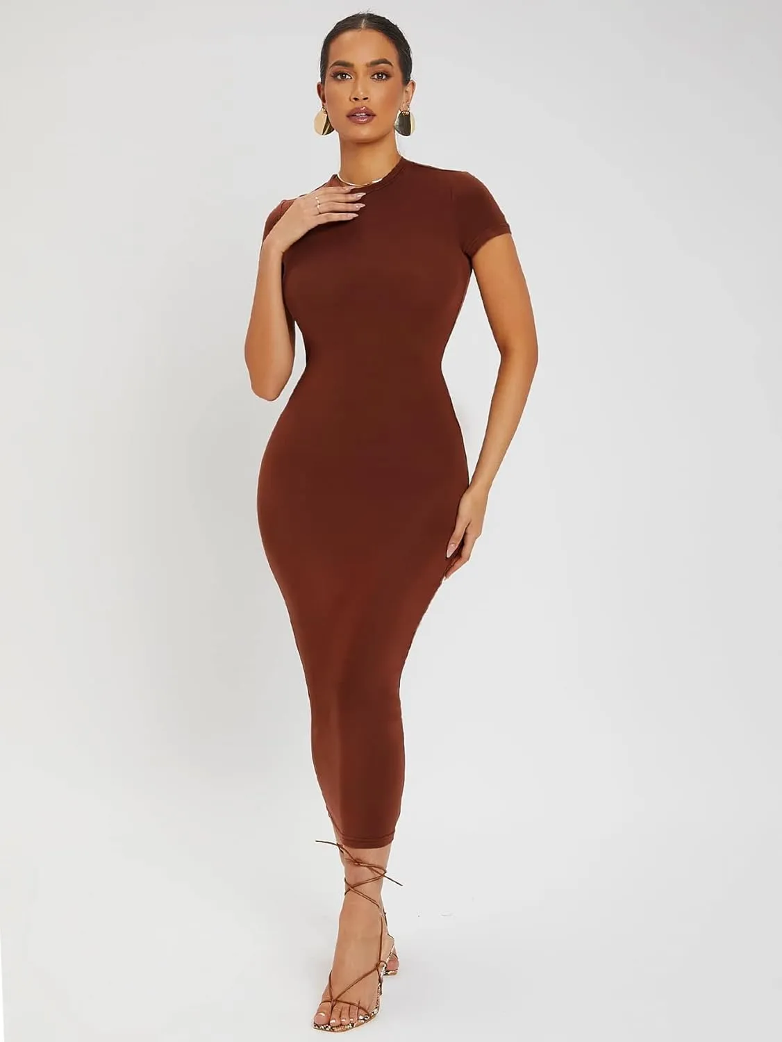 Verdusa Women's Round Neck Cap Sleeve Solid Long Pencil Bodycon Dress