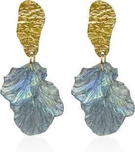 White Rose Petal Dangle Earrings for Women Acrylic Long Drop Floral Tassel Earrings Statement Exaggerated Tiered Resin Flower Earrings for Wedding