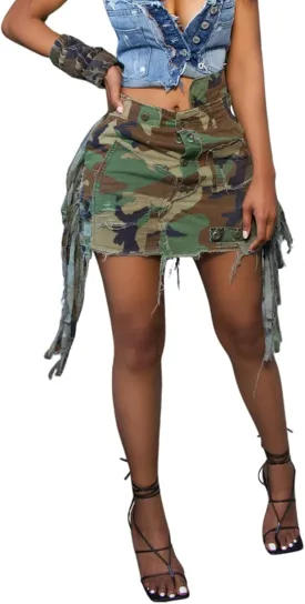 Women Mini Skirt Camo Cargo Skirt Sexy High Split Mini Skirt for Women Novelty Skirts Denim Skirt