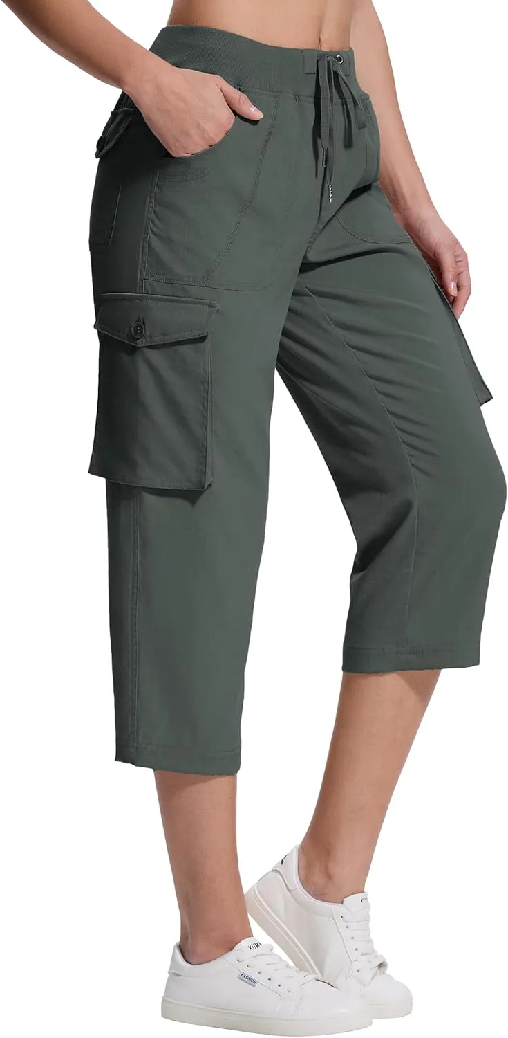 Womens Cargo Capri Pants with 6 Pockets Lightweight Stretch Hiking Casual Summer Pant for Women Travel Outdoor