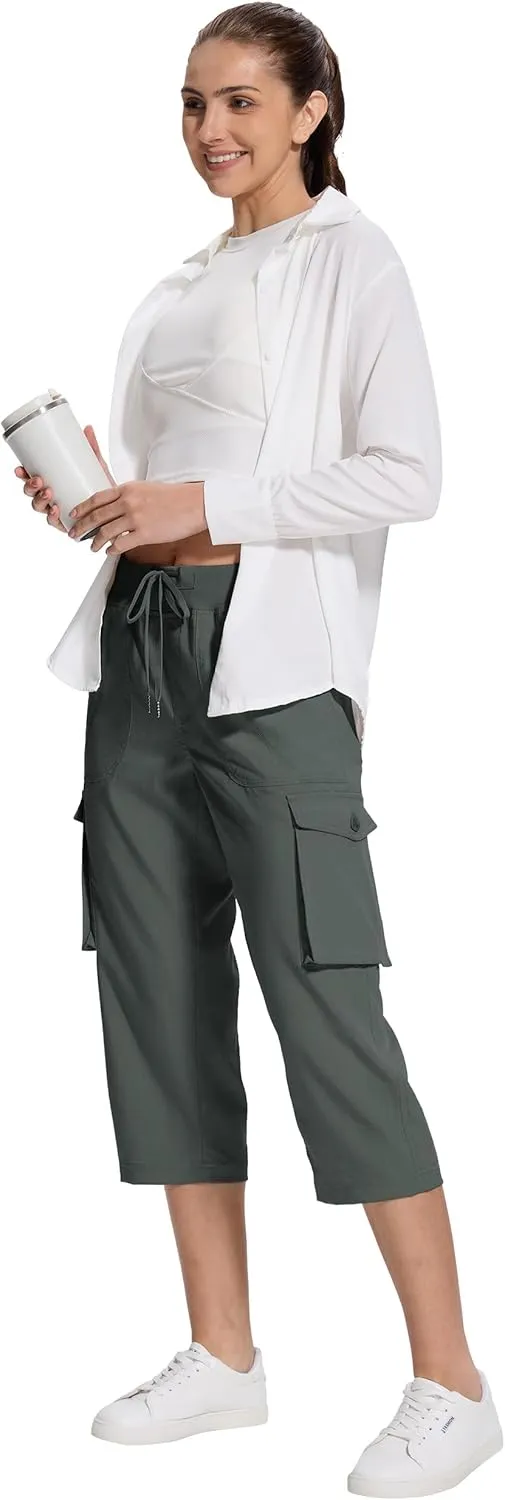 Womens Cargo Capri Pants with 6 Pockets Lightweight Stretch Hiking Casual Summer Pant for Women Travel Outdoor