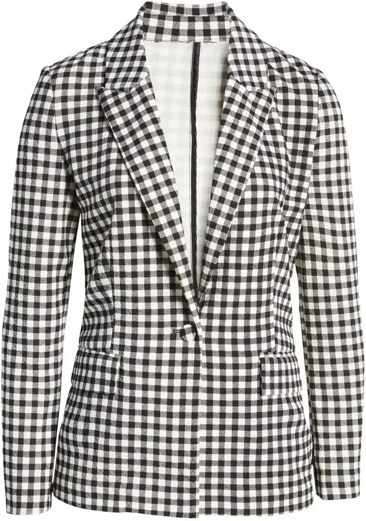 Women's Small Checked Blazer One Button Prom Homecoming Peak Lapel Tuxedo Coat