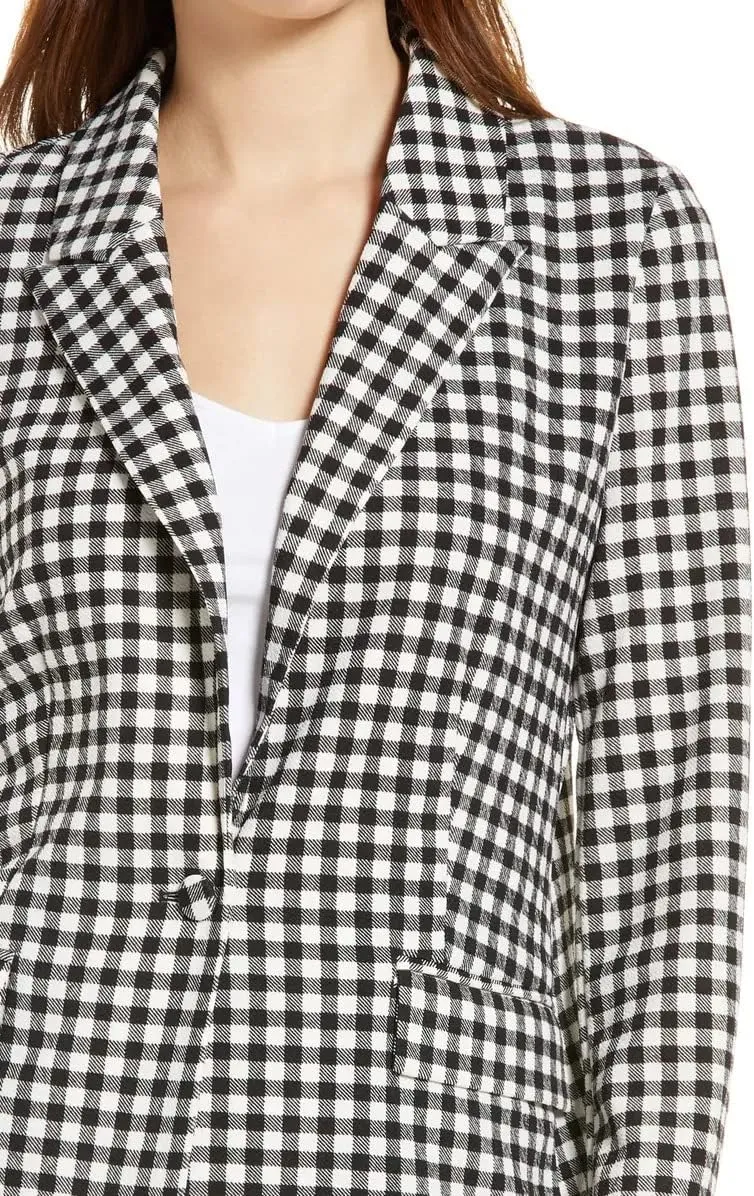 Women's Small Checked Blazer One Button Prom Homecoming Peak Lapel Tuxedo Coat