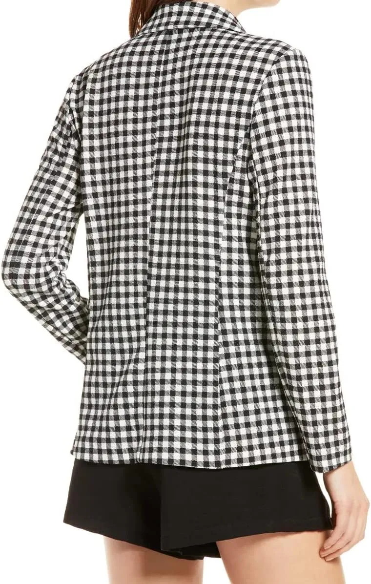 Women's Small Checked Blazer One Button Prom Homecoming Peak Lapel Tuxedo Coat