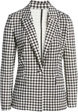 Women's Small Checked Blazer One Button Prom Homecoming Peak Lapel Tuxedo Coat