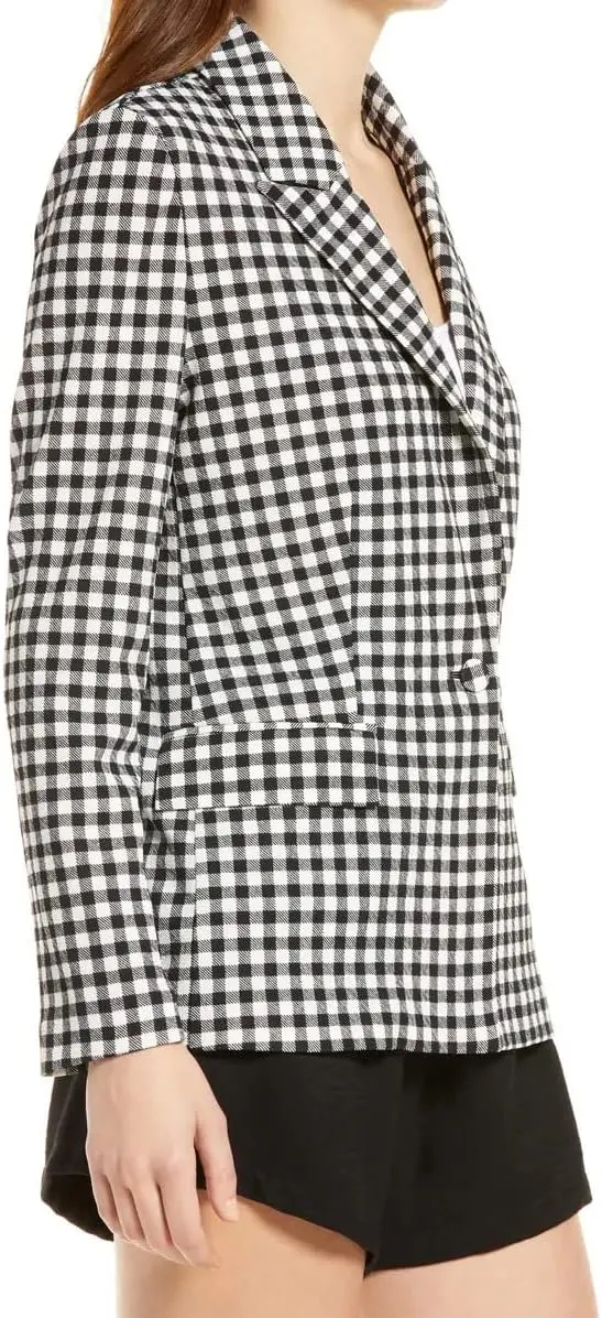 Women's Small Checked Blazer One Button Prom Homecoming Peak Lapel Tuxedo Coat