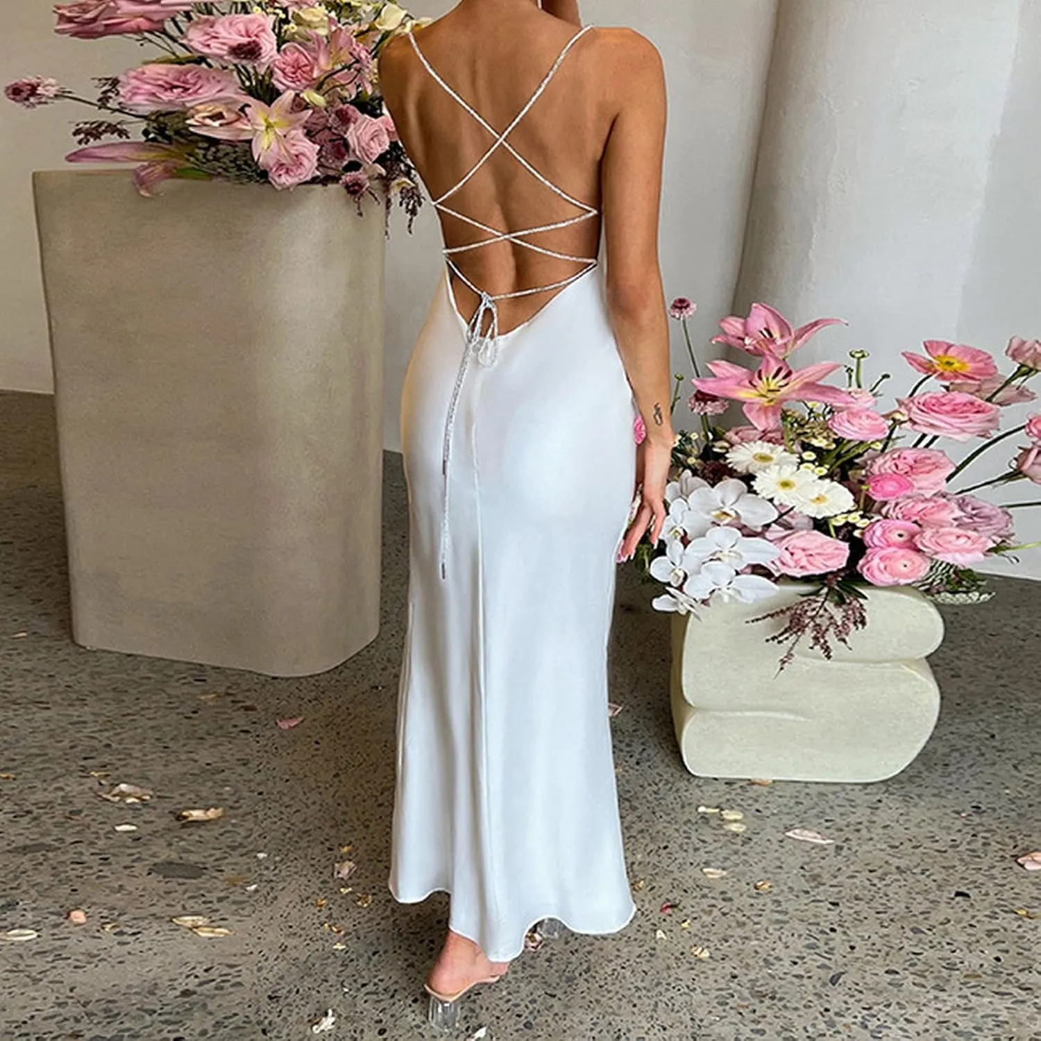 Women's Summer Formal Wedding Guest Dress Off Shoulder High Slit Maxi Bodycorn Dress Ruffle Hem Long Dresses